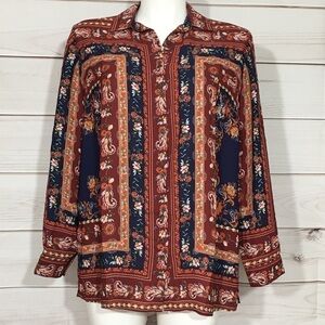 NWT Dressbarn Long Sleeve Paisley Border Tunic Top Size Large